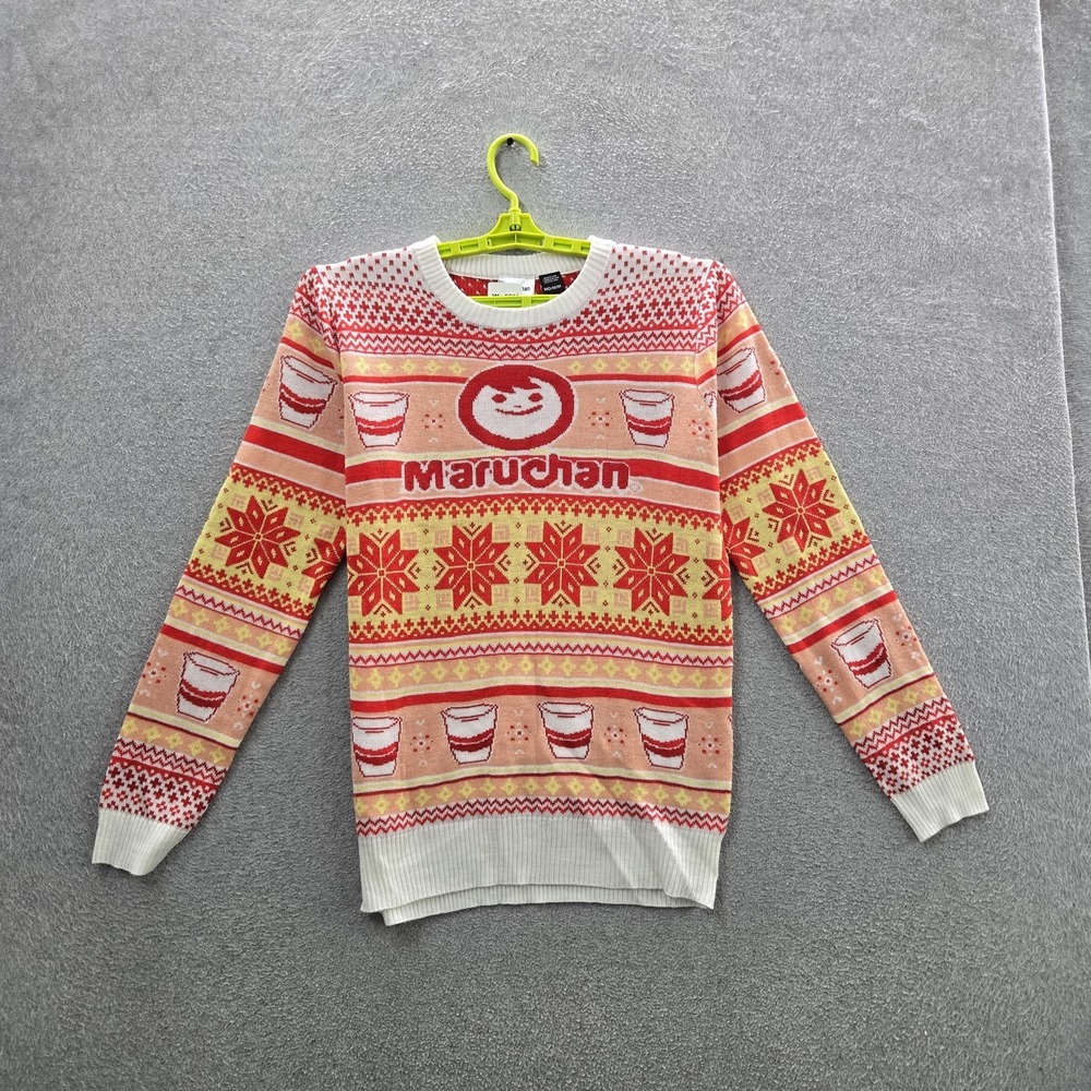 Maruchan Women Sweater M Red Fair Isle Logo Soup Cups Ugly Christmas Knit